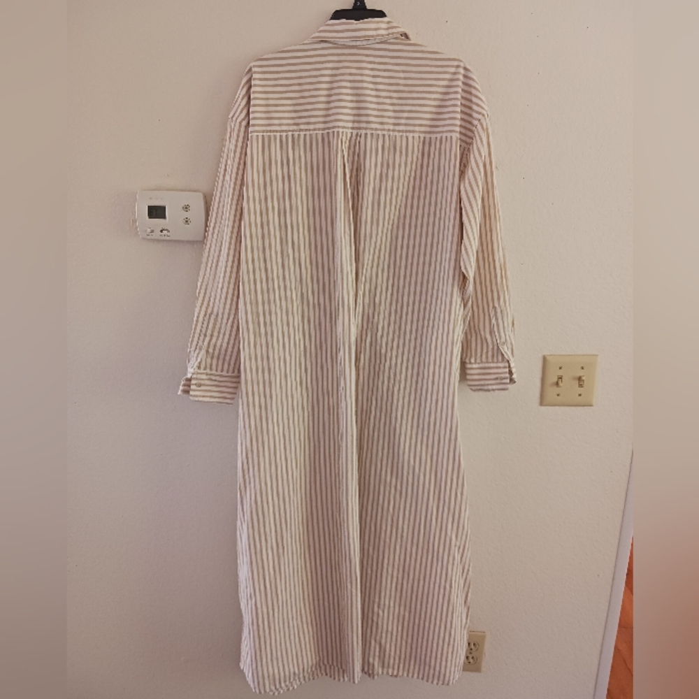 Women's Long Sleeve Cinch Waist Maxi Cotton  Shirtdress - Picture 6 of 9